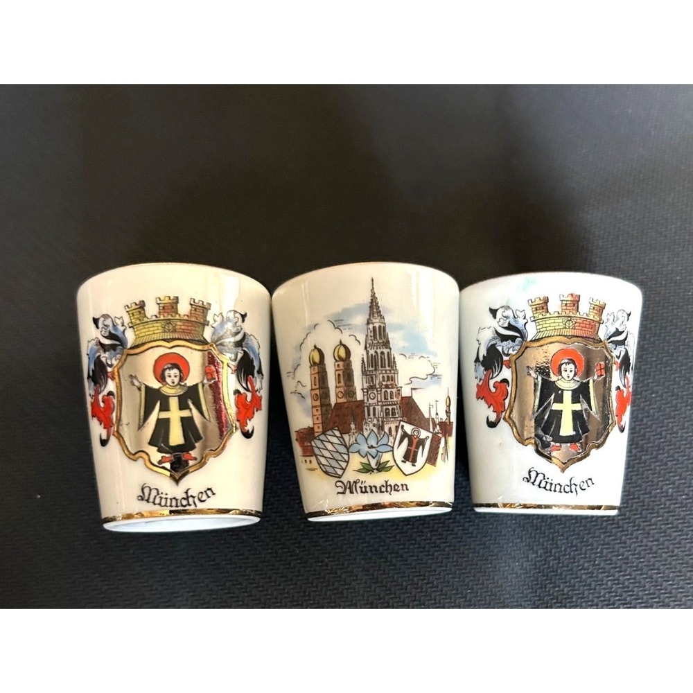 Set Of 3 Handcrafted München Souvenir Cups Munich Germany Collectible Handgemalt